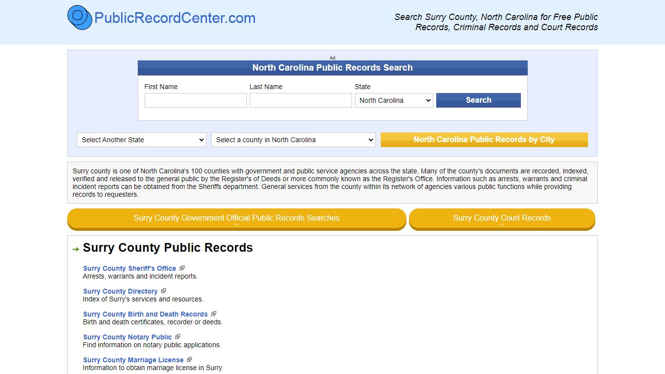 Surry County North Carolina Free Public Records - Court ...